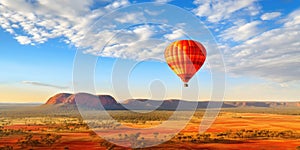 Balloon Tourism, Air Balloons in Sky, Red Australia Hills Landscape and Ballooning