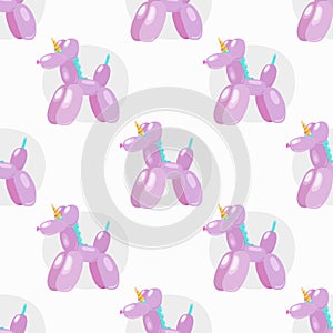 Balloon unicorn. Vector seamless pattern of cute cartoon bubble animal in soft pink color isolated on white background