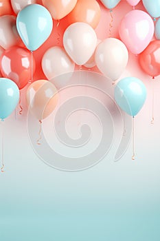 Balloons on baby pastel colors background with copy-space