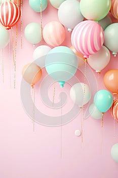 Balloons on baby pink background with copy-space