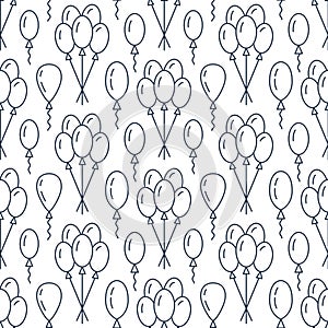 Balloons background. Birthday party seamless pattern, flat line illustration. Vector icons of birthday party, kids