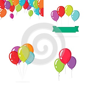 Balloons birthday party colorful vector set or baloons bunch group flying in the air isolated on white flat cartoon illustration,