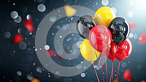 Balloons black, yellow, red on a colored background decorated with paints in the colors of the national flag of Germany