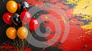 Balloons black, yellow, red on a colored background decorated with paints in the colors of the national flag of Germany