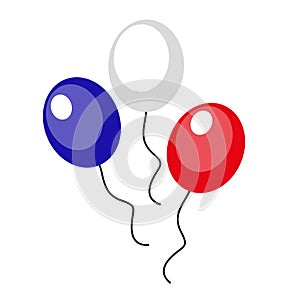 Balloons blue, red, white icon, flat style. 4th july concept. Isolated on white background. Vector illustration.