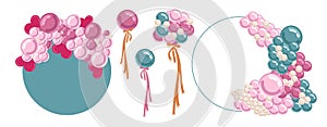 Balloons in cartoon flat style isolated set on white background. Bunch of balloons.