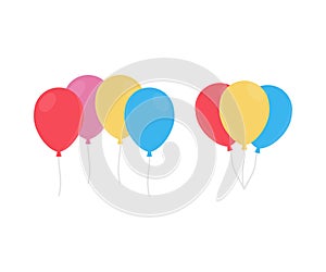 Balloons in cartoon flat style logo design. Colored balloons in flat style set vector design and illustration.