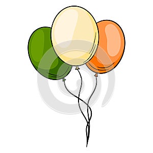 Balloons in the colors of Ireland. Three balloons. Cartoon style.