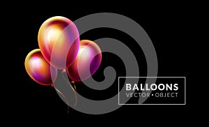 Balloons in dark background. Vector object isolated. Realistic party or holiday decoration. Horizontal banner, wallpaper