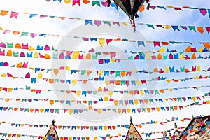 Balloons and decorative flags are seen in the ornamentation of the festivals of Sao Joao