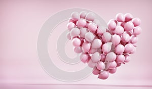 Balloons forming heart shape on pink backdrop. Valentine`s day