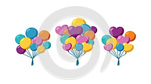 Balloons for a holiday. Set of helium balloons bunches. Vector illustration in cartoon style