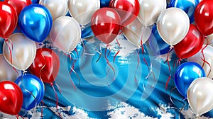 Balloons in the national colors of the Russian flag. Balloons in red, blue, white colors on the background of the