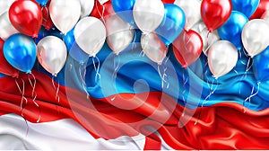 Balloons in the national colors of the Russian flag. Balloons in red, blue, white colors on the background of the