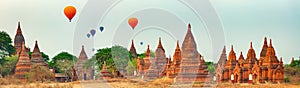 Balloons over Temples in Bagan. Myanmar. Panorama photo