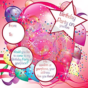 Balloons Party Invitation card for Girl