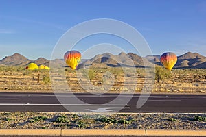 Balloons preparing to lift off in the Arizona desert