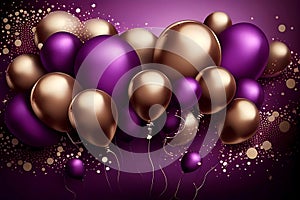 Balloons in purple and golden color background. Generative ai