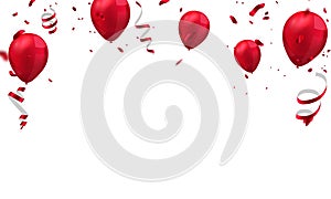 Balloons red celebration frame background. red confetti glitters for event