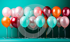 Balloons and Ropes A Burst of Color on Light Green Background