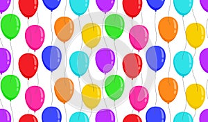 Balloons seamless pattern different colors on white background