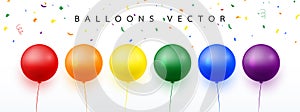 Balloons set vector Red, Orange, Yellow, Green, Blue, and Purple on white background. Balloon elements for celebration festive.