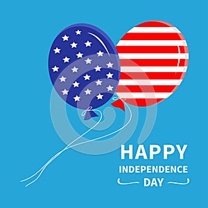 Balloons with stars and strips flying in the sky. Happy independence day United states of America. 4th of July. Flat design