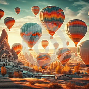 Balloons taking off from festival at Cappadocia, Turkey