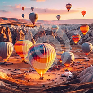 Balloons taking off from festival at Cappadocia, Turkey