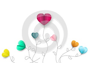 Balloons trees on white background.Heart shaped balloons icon.