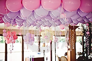 Balloons under the ceiling on wedding party