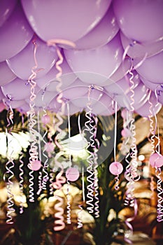 Balloons under the ceiling on wedding party