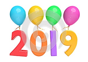 Balloons and year 2019 3d rendering