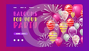 Ballooon vector web page celebrating birthday party anniversary cartoon kids happy birth holiday decoration backdrop