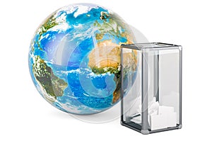 Ballot box with Earth Globe. 3D rendering isolated on white background