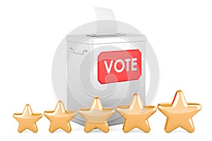 Ballot box with five golden stars. 3D rendering