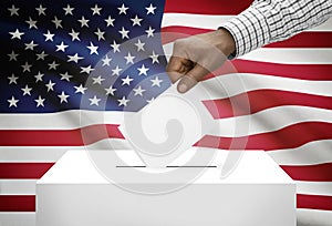 Ballot box with national flag on background - United States of America