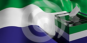 Ballot box on Sierra Leone flag background, 3d illustration