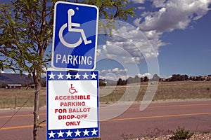 Ballot Box Sign for Election - All Mail-In Voting With Wheelchair Handicap Accessible Parking
