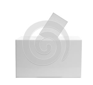 Ballot box with vote on white background. Election