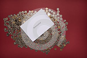 Ballot paper with a lot of swiss coins Stimmzettel means ballot