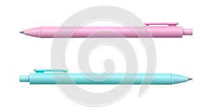 Ballpoint capillary pens isolated on white background, photo stacking