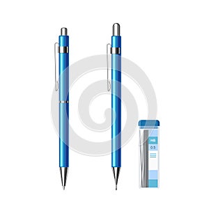 Ballpoint pen and mechanical pencil blue metallic