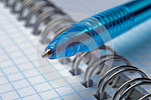 Ballpoint pen on open spiral notebook