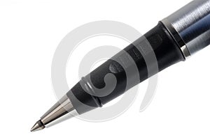 Ballpoint pen stainless steel close up writing angle isolated