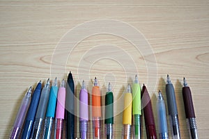 Ballpoint Pens on wooden table