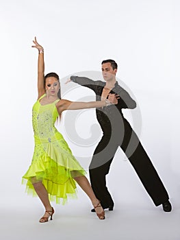 Ballroom Dancers with Black and Yellow Dress - Arm Raised