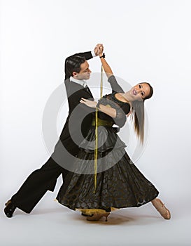 Ballroom Dancers with Black and Yellow Gown