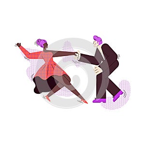 Ballroom dancers man and woman couple flat cartoon vector illustration isolated.