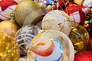 Decorative Christmas tree balls in gold and red. photo